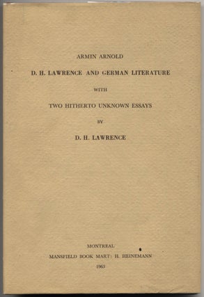 Item #21951 D. H. Lawrence and German Literature. With Two Hitherto Unknown Essays by D. H....