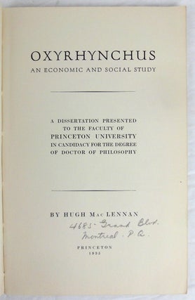 Oxyrhynchus. An Economic and Social Study.