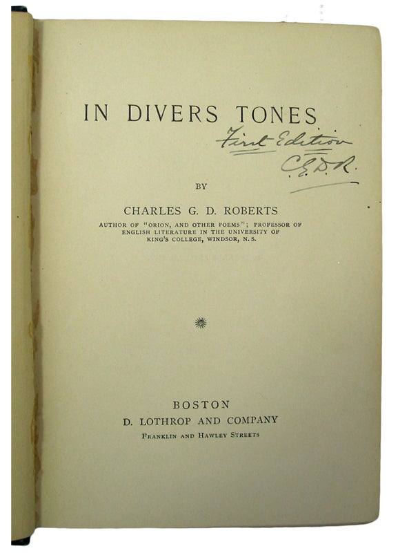 Item #33557 In Divers Tones. Charles G. D. ROBERTS.