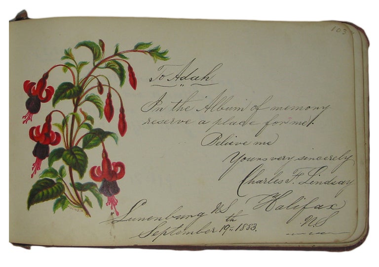 Item #34502 An extensive collection of autographs addressed primarily from Lunenburg, Nova Scotia but some from Boston, Massachusetts and dated 1879 to 1883. Most autographs are accompanied by poems or quotes and are addressed to "Ada" or "Adah". Lunenburg, Nova Scotia]. Nova Scotia AUTOGRAPH Book - LUNENBURG.