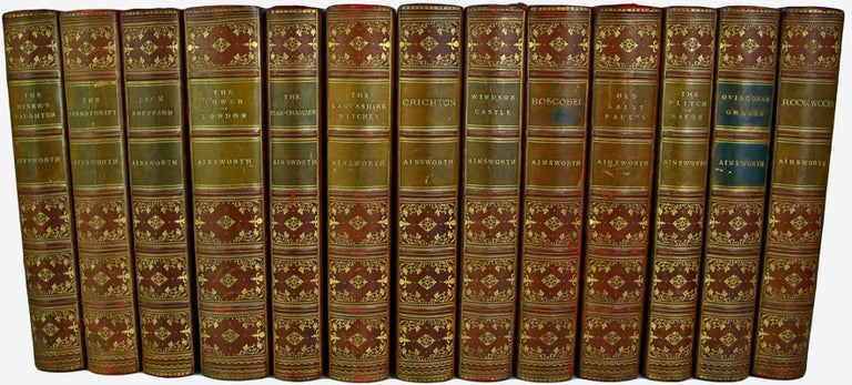 Item #37198 The Historical Works of William Harrison Ainsworth. Illustrated by George Cruikshank, Hablot K. Browne (Phiz), John Gilbert, John Franklin and Toni Johannoi. (In 16 Volumes). I. Auriol or The Elixer of Life. 2. Boscobel of The Royal Oak. 3. Crichton. 4. The Flitch of Bacon or The Custom of Dunmow. 5. Guy Fawkes or The Gunpowder Treason. 6. Jack Sheppard. 7. The Lancashire Witches. 8. Mervyn Clitheroe. 9. The Miser's Daughter. 10. Old Saint Paul's. 11. Ovingdean Grange. 12. Rookwood. 13. The Spendthrift. 14. The Star-Chamber. 15. The Tower of London. 16. Windsor Castle. William Harrison AINSWORTH.