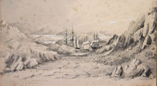 Item #37277 Two Gray Wash Watercolour Sketches. Titles: HMS Bulldog in Godhaab Harbour. West...