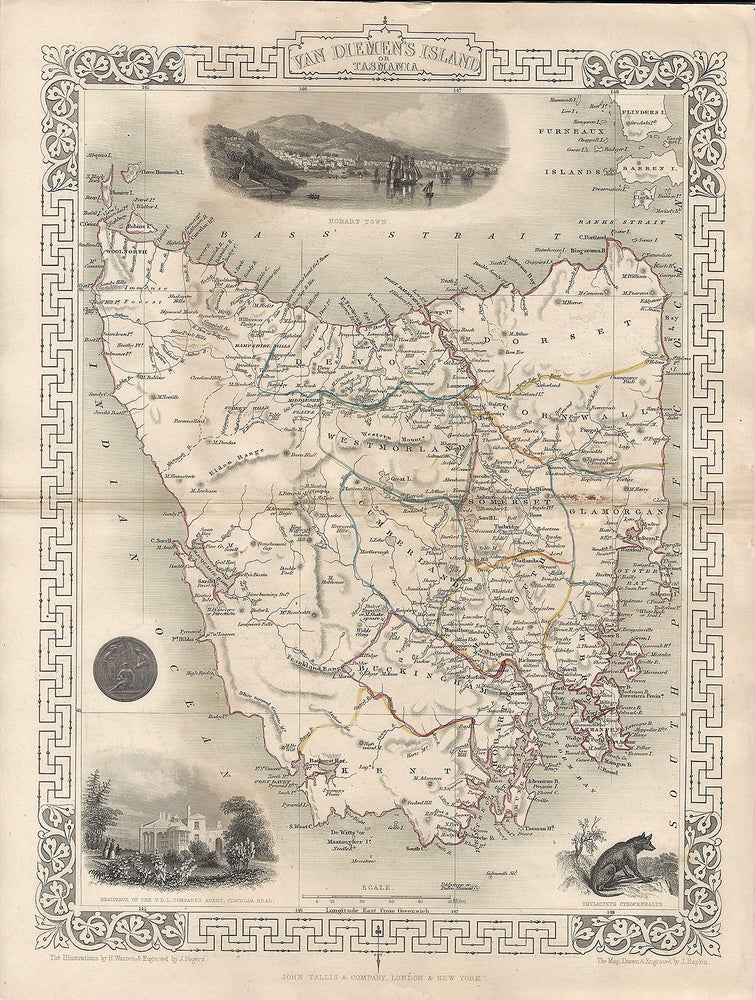 Item #37352 Van Diemen's Island or Tasmania. The Illustrations by H. Warren & Engraved by J. Rogers. The Map Drawn & Engraved by J. Rapkin. MAP - TALLIS.