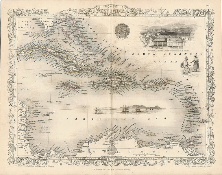 Item #37359 West India Islands. The Illustrations by H. Warren & Engraved by J. Rogers. The Map Drawn & Engraved by J. Rapkin. MAP - TALLIS.