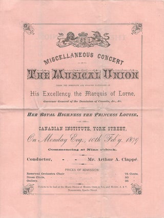 Miscellaneous Concert of The Musical Union, under the immediate and exalted patronage of His. OTTAWA. Concert Program.