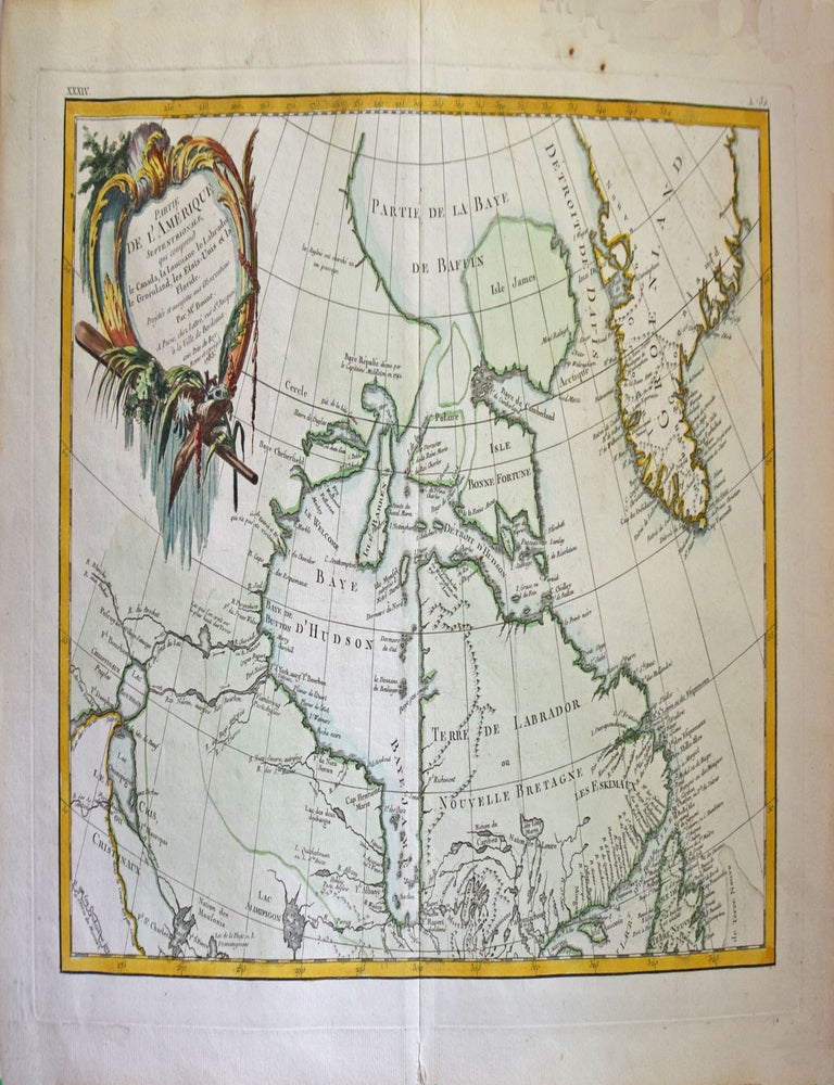 Item #37500 Partie de l'Amerique Septentrionale, qui comprend le Canada, La Louisiane, le Labrador, le Groenland, les Etats-Unis et la Floride. Projettee et assujette aux Observations. Arctic Map- 1783, Rigobert BONNE.