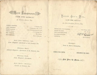 Theatricals, Government House, Ottawa. February, 1875. [Program features two Victorian plays]. "Naval Engagements" by Charles Dance and "Wooing One's Wife" by John Maddison Morton.