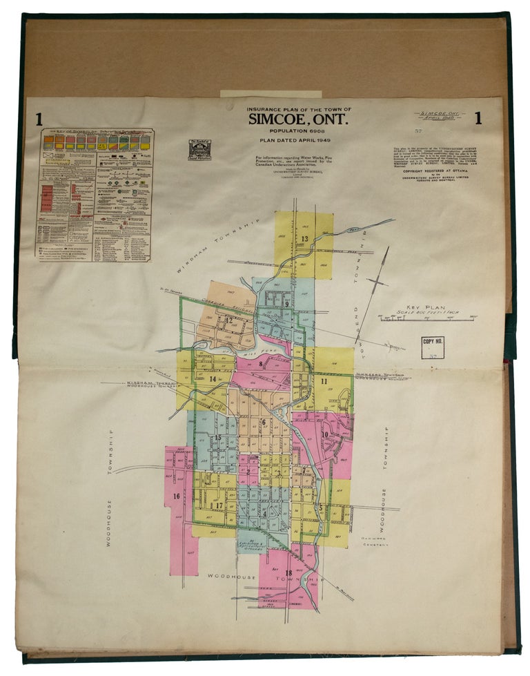 Item #37964 Insurance Plan of the Town of] Simcoe, Ont. Population 6908, Plan Dated April 1949. Ontario. GOAD ATLAS. Simcoe, Charles E.