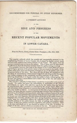 Item #39710 A Correct Account of the Rise and Progress of the Recent Popular Movements in Lower...