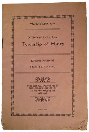 Item #40174 Voter's List, 1926 of the Municipality of the Township of Harley. Electoral District...