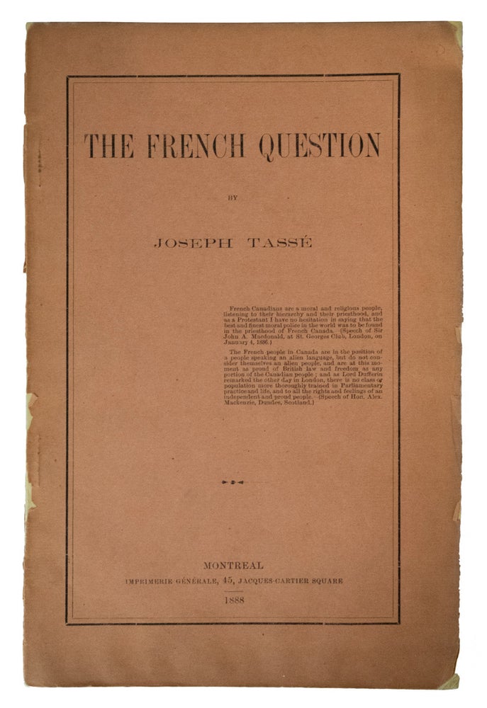 Item #40179 The French Question. Joseph TASS.