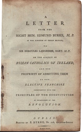 Item #40215 A Letter from the Right Hon. Edmund Burke, M.P. in the Kingdom of Great Britain, to...