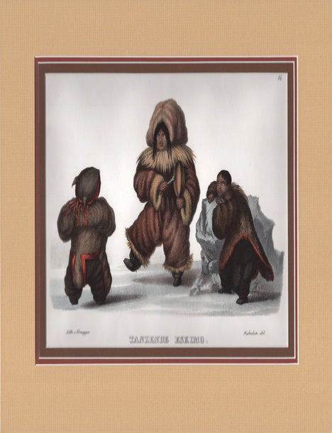 Item #40609 Fahnlein. Germany. From: Schinz, Natural History, plate 16. PARRY. Tanzende Eskimo. Litho v. Honegger.