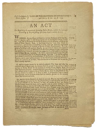 First Parliament, Third Session. Laws of the Province of Upper Canada. 34th Geo.3. C.12. A.D. BROADSIDE UPPER CANADA. . Laws, Niagara-on-the-Lake.
