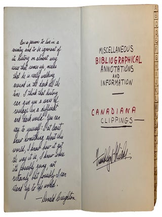 Miscellaneous Bibliographical Annotations and Information. Canadiana Clippings." A. Franklyn H. HICKS.