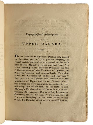 A Short Topographical Description of His Majesty's Province of Upper Canada in North America. To which is Annexed a Provincial Gazetteer.