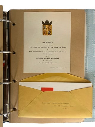 A collection of official Programmes, brochures, passes, table seating plans, menus, invitations, guidebooks, photographs, and post cards for three official tours taken by Roland Michener : The Carribean. Feb.11-26, 1969; Arctic Tour. Aug. 13-24, 1970. (only 4 post-cards); and the Netherlands and Luxembourg 14 -27,April 1971. Also, are three photographs of Governor-General in Lahr, Germany-"en route to Iran, October,1971"